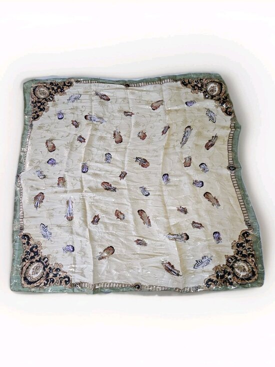 Unbranded Silk Scarf Womens 31 x 32 Inches Multicolor Gold Floral Feathers Print - Picture 4 of 15